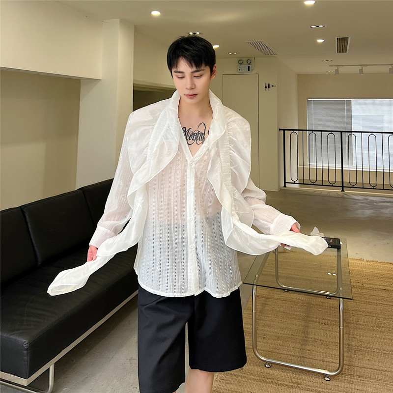 夏季新款飘带设计休闲长袖衬衫男立体暗纹微透上衣A452-H105--P95,男装衬衫,电商A452