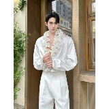 春个性立体波浪花边套头长袖衬衫复古宫廷风上衣A452--6556--P125，男装衬衫，电商A452