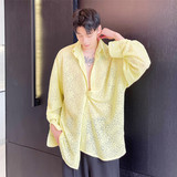 高级提花蕾丝长袖衬衫男小众设计半透明复古上衣A452--H72--P75，男装衬衫，电商A452