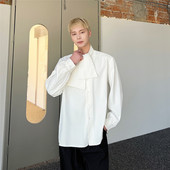 衬衫 上衣A452 男女款 潮流轻熟风长袖 复古风领带装 饰个性 6349 P85