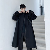 暗黑风绑带设计机能中长款风衣重工艺廓形过膝外套A452-688-P155，男装风衣，电商A452