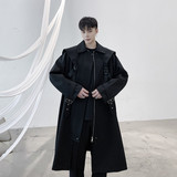 暗黑风绑带设计机能中长款风衣重工艺廓形过膝外套A452-688-P155，男装风衣，电商A452