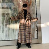 秋冬季 P255 19109 重磅自制复古格子中长款 过膝加厚外套A452