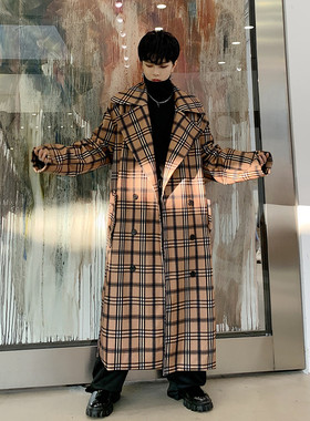 秋冬加厚卡其格子中长款大衣英伦复古风廓形外套A452-19109-P255