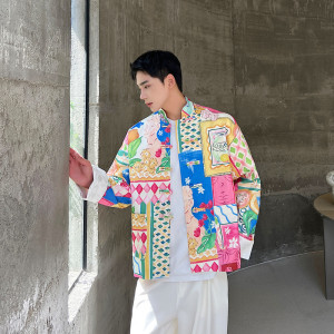 早春新中式立领盘扣西服外套潮花色休闲夹克上衣A452-6413-P135,泡泡袖收腰荷叶边上衣怎么搭配图片