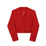 新款红色套装西服男潮流百搭红V领短款外套A452--6388--P130，男装西服，电商A452