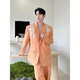 春立体蕾丝珠花装饰西服套装高级感潮流西装两件套A452-6554-P275，男装西服套装，电商A452