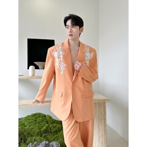 春立体蕾丝珠花装饰西服套装高级感潮流西装两件套A452-6554-P275图片