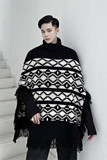 新款几何花纹高领套头斗篷流苏毛衣男个性走秀款A452--MY23--P80，男装针织衫/毛衣，电商A452