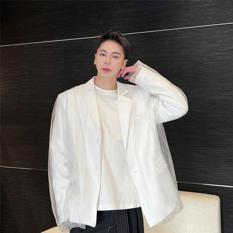 新款潮流网纱西服仙仙外套男气质复古风宽松上衣A452--6337--P145图片
