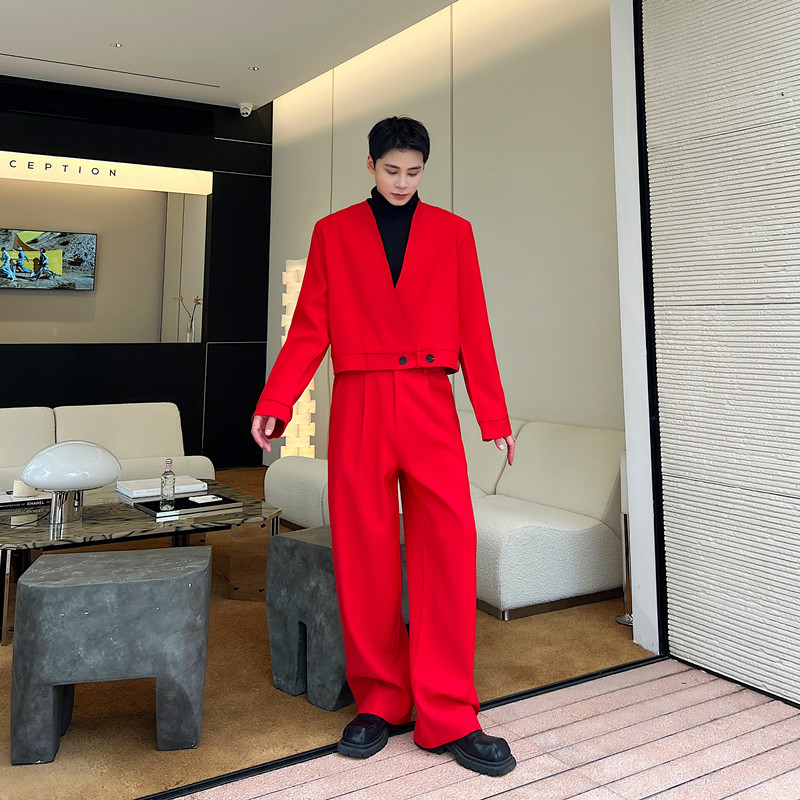 秋装新款直筒宽松休闲裤男潮流复古红西服长裤A452-6387--P65,男装西服,电商A452