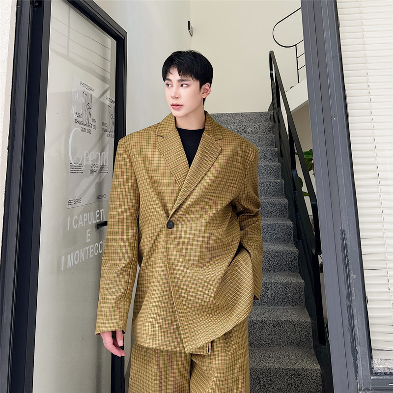 新款韩版休闲百搭西服外套个性复古格子西装上衣A452--6298--P135，男装西服套装，电商A452