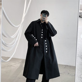暗黑风中长款 大衣A452 廓形工装 新款 风衣扣子装 饰个性 690 P145