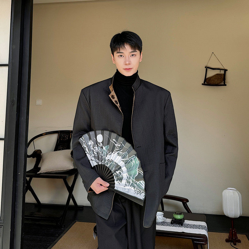 冬装个性定两面穿西服男潮中山装立领西服外套A452--H126--P175,男装西服,电商A452