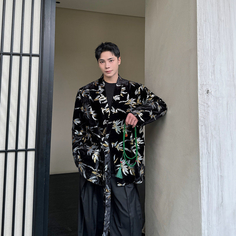 秋装新潮夜店风系带西服重工刺绣亮片西装外套A452--H165--P155,男装西服套装,电商A452