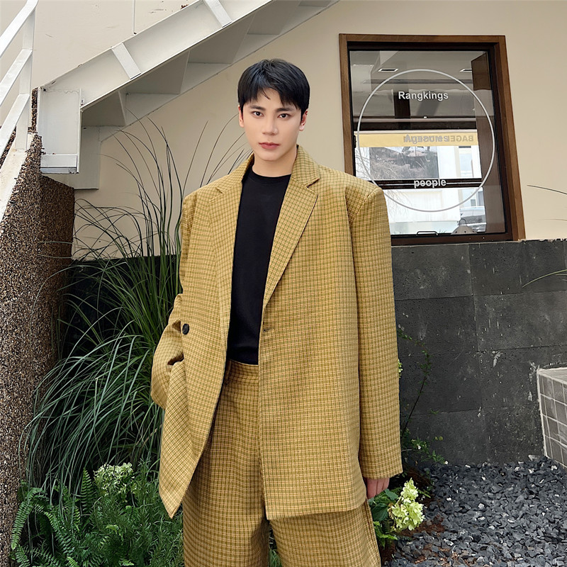 新款韩版休闲百搭西服外套个性复古格子西装上衣A452--6298--P135,男装西服套装,电商A452