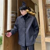 新款韩版菱形格子亮片棉衣复古中式盘扣棉服外套A452--6321--P135，男装棉衣，电商A452