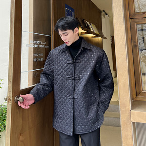 新款韩版菱形格子亮片棉衣复古中式盘扣棉服外套A452--6321--P135图片