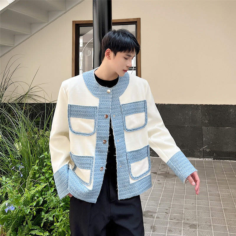 个性拼接款小香风外套男韩版气质型夹克西服上衣A452--6300--P135,男装夹克,电商A452