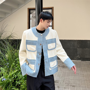 个性拼接款小香风外套男韩版气质型夹克西服上衣A452--6300--P135图片