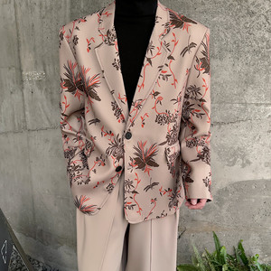春装新款韩版潮流印花西服外套男个性复古风西装A452--H150--P135