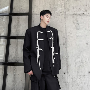 新中式盘扣设计立领西服外套高级感宽松西装上衣A452--6267--P135