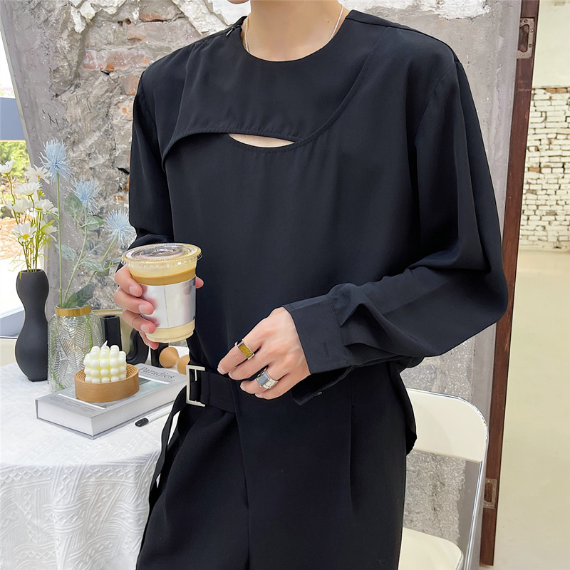秋新款个性设计拼接长袖T恤男韩版休闲衬衫上衣A452--6136--P65,男装T恤,电商A452