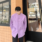 新中式盘扣立领长袖衬衫复古风休闲潮流上衣A452--6290--P75，男装衬衫，电商A452