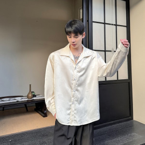 早春复古立领丝光缎面碎花长袖衬衫个性风上衣潮A452-H137--P85图片
