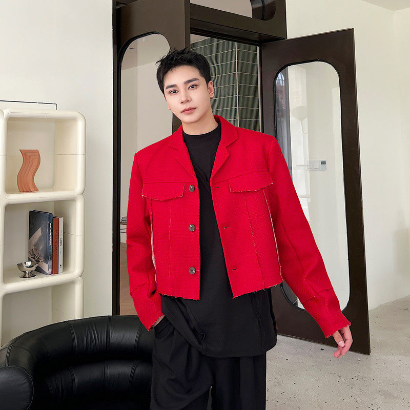 新款编织粗呢小香风短款外套个性中古风西服上衣A452--6396--P135,男装西服,电商A452