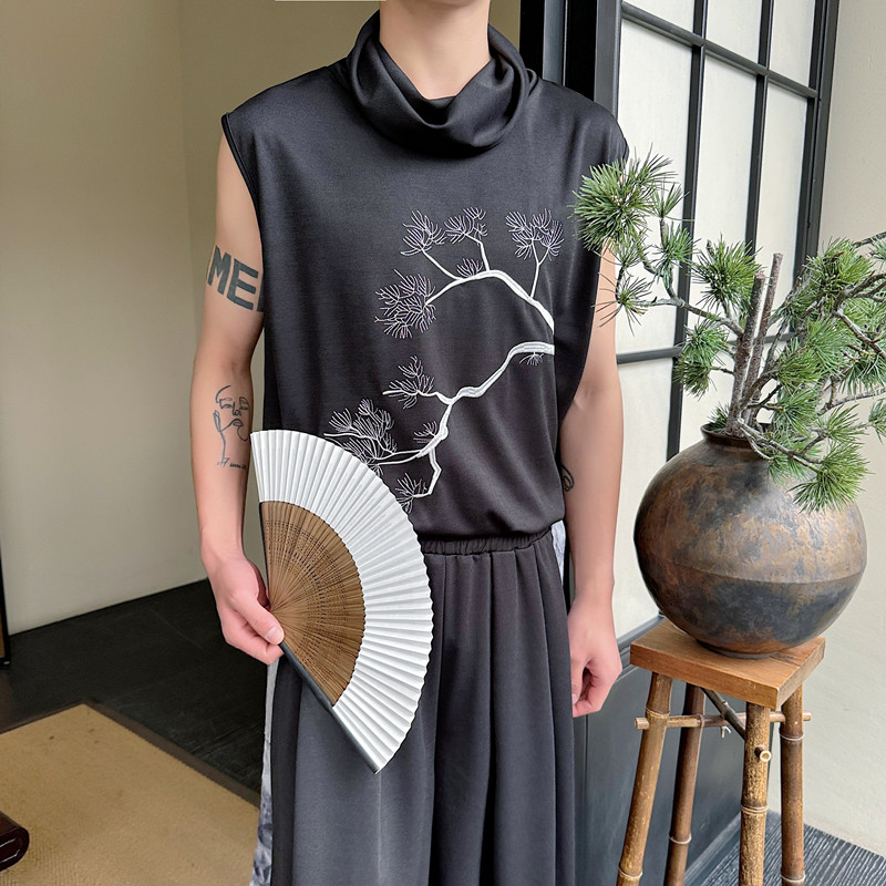 夏季新款重工刺绣无袖背心个性新中式堆堆领上衣A452--6486--P75,男装背心/马甲,电商A452