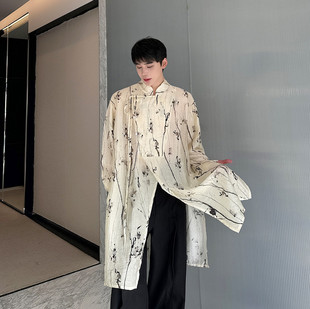 6459 新中式 复古禅意上衣A452 廓形系带衬衫 P115 立领印花中长款