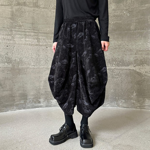H187 新款 潮A452 暗黑潮流阔腿裤 P115 丝绒暗纹花苞休闲裤