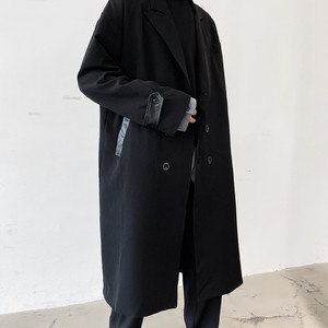 经典百搭黑色简约中长款风衣男韩版气质外套大衣A452--H33--P135，男装风衣，电商A452
