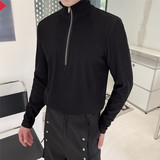 秋上新韩版百搭半拉链长袖立体条纹翻领修身上衣A452--6275--P80，男装卫衣，电商A452