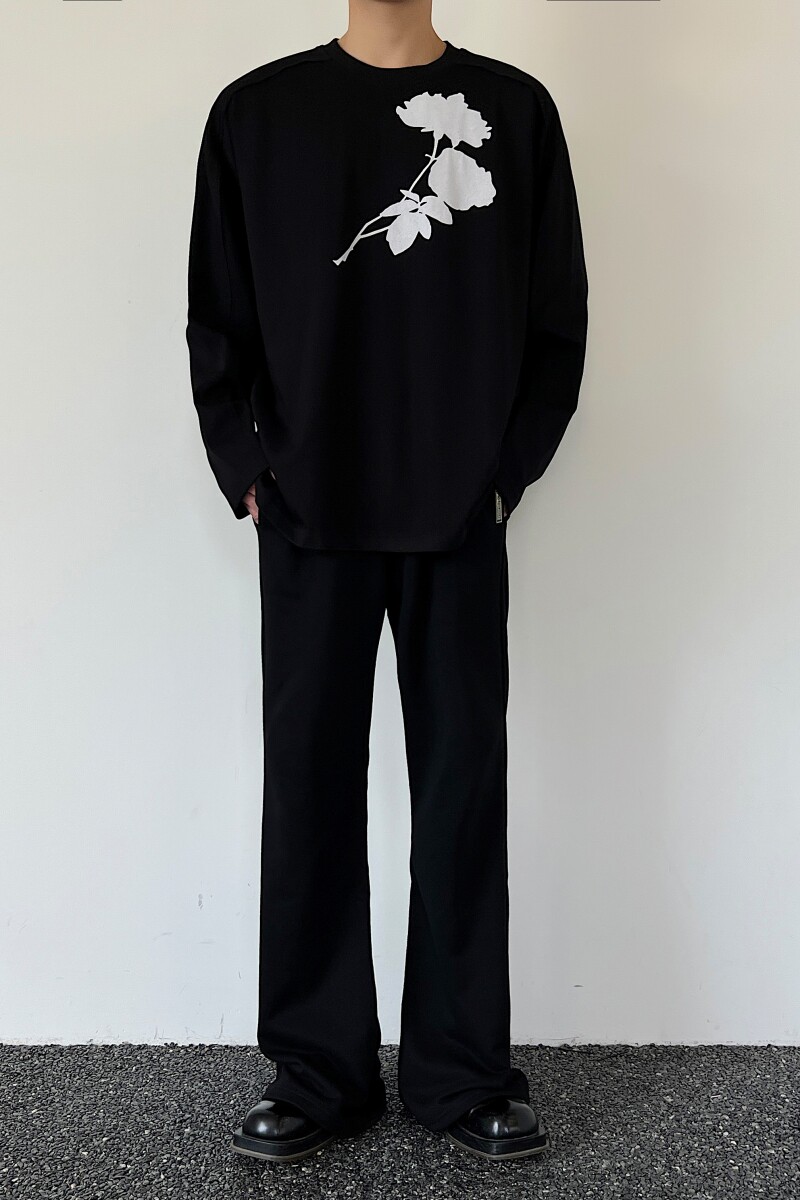 新款休闲长袖印花复古玫瑰廓形T恤上衣潮A452--6381--P75,男装T恤,电商A452