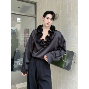 春小众设计法式复古长袖衬衫立体花边休闲上衣潮A452--6556--P125，男装衬衫，电商A452