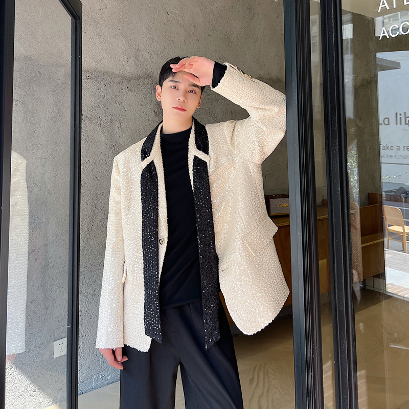 秋冬重工亮片轰趴礼服西装男时髦飘带网红小西装A452--H120--P145，男装西服套装，电商A452