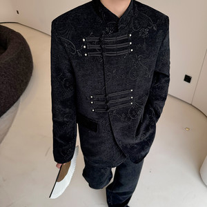 秋冬新款潮流暗纹西服套装复古气质立领西装A452--6466--P275图片