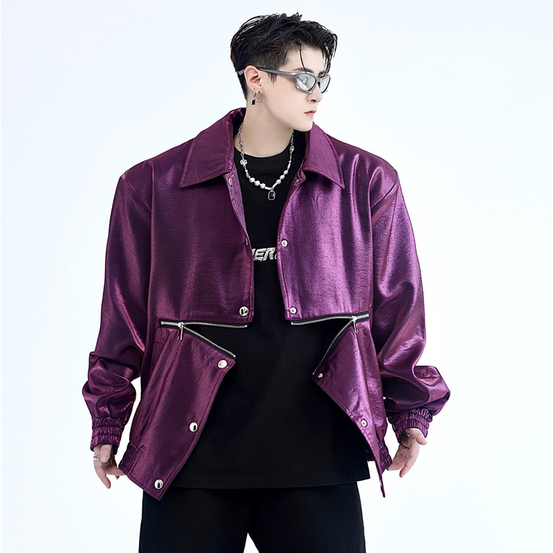 新款激光缎面机能小夹克设计感休闲廓形外套上衣A452--6307--P135，男装夹克，电商A452