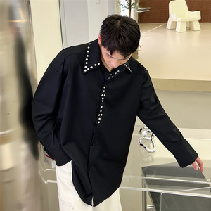 潮流铆钉装饰长袖衬衫暗黑风廓形衬衫上衣A452--6235--P85图片