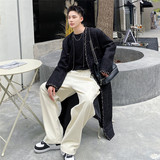 冬中长款小香风毛呢大衣廓形个性过膝无领外套A452--6195--P175，男装毛呢大衣，电商A452