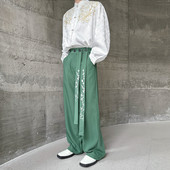 刺绣花卉飘带休闲长裤 国风潮流直筒流行西服裤 A452 个性 6481 P95