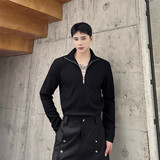 秋上新韩版百搭半拉链长袖立体条纹翻领修身上衣A452--6275--P80，男装卫衣，电商A452