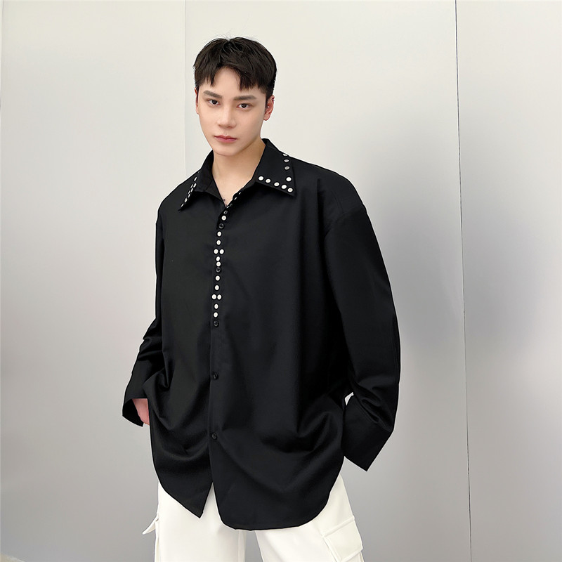 潮流铆钉装饰长袖衬衫暗黑风廓形衬衫上衣A452--6235--P85，男装衬衫，电商A452