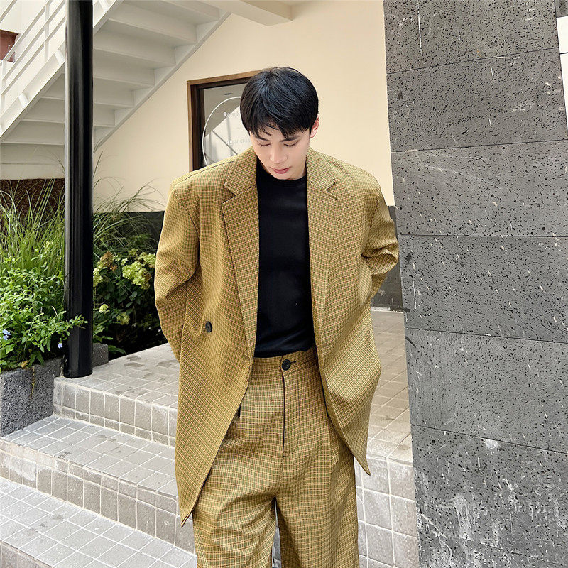 新款韩版休闲百搭西服外套个性复古格子西装上衣A452--6298--P135,男装西服套装,电商A452