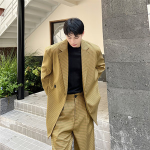 新款韩版休闲百搭西服外套个性复古格子西装上衣A452--6298--P135图片