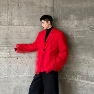 6518 新款 A452 西装 P155 潮流网纱红色西服外套复古气质舞台装