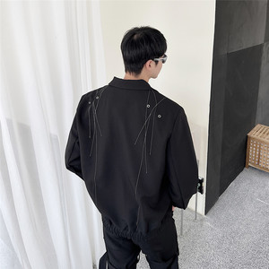 新款暗黑风个性车线设计翻领小夹克潮流休闲外套A452--6270--P135图片