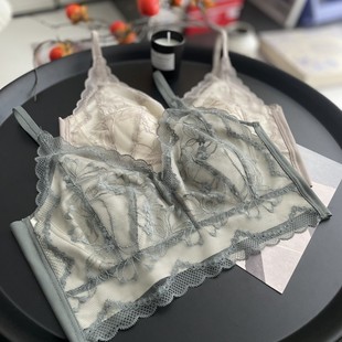 SV72707性感蕾丝固定兔耳朵杯聚拢镂空美背文胸 超薄冰丝吊带内衣